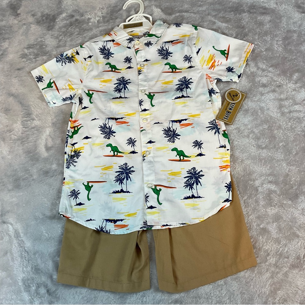 Boys Dino 2 Piece Outfit Set Shirt & Shorts Size 7